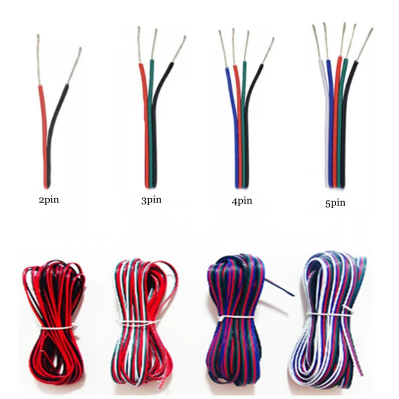 2 контактный 3pin провод 100 м 4 5pin Удлинительный 22 awg RGB + белый Соединительный кабель