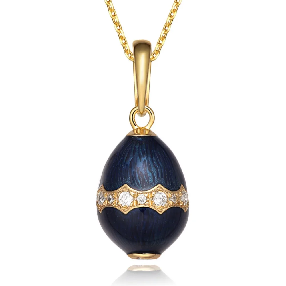 Easter Egg Classic 925 Sterling Silver Faberge Egg Pendant Charm Crystal Rhinestone Necklace