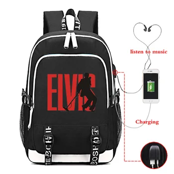 

Women Men Fashion USB Charger Elvis Presley Printed Casual Canvas Backpack Campus Students Laptop Bag Travel Backpacks