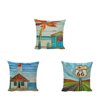 

Promotional Cushion Cover Cartoon Car Pretty Car View 45*45cm RV Parachute Retro Chic Wooden Board Home Decor Living Room Couch