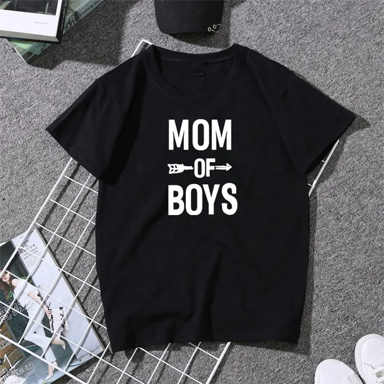 Showtly MOM of Boys, футболка с надписью, женская одежда,, модные Забавные футболки с надписью, мама, жена, феминистка, футболка со слоганом, топы - Цвет: XWT0531-black