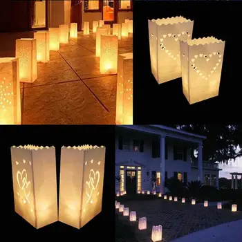 

10pcs/lot White Paper Lantern Candle Bag LED light Diy Lampion Lamp Heart Snowman For Birthday Wedding Party Decoration
