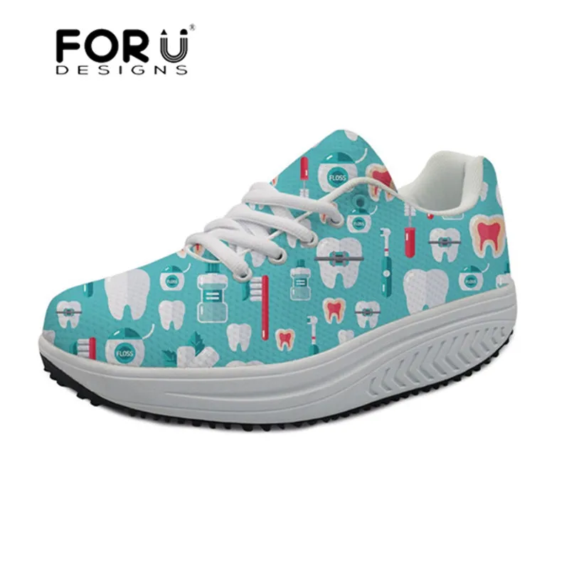 

FORUDESIGNS Dentista Teeth Printing Women Sneakers Platform Casual Swing Shoes Tenis Feminino Zapatos Mujer Height Increasing