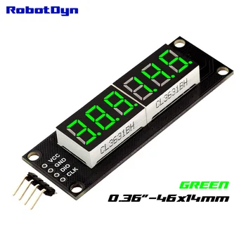 

6-Digit LED 0.36" Display Tube (decimal), 7-segments GREEN, TM1637, disp. size 46x14mm