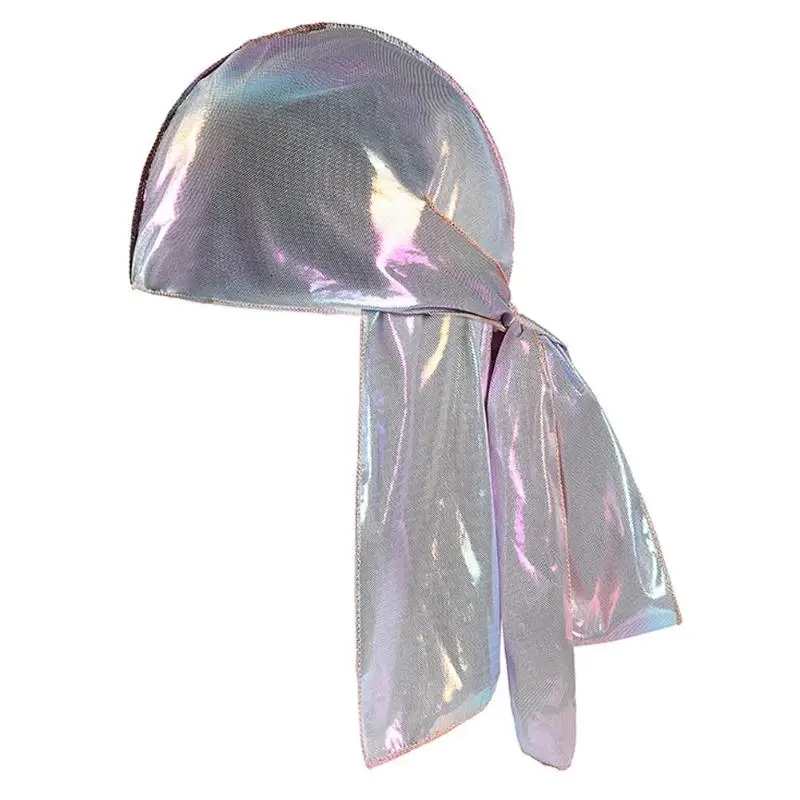 В стиле «хип-хоп» Детские двойные Слои головные уборы пирата платок длинный хвост одежда для купания головным убором детская лазерный головной убор - Цвет: Серебристый