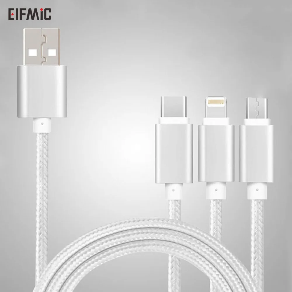 ELFMIC 2.4A Fast Charging Cable Micro-usb-Type-C Light-ning for xiaomi huawei iphone ipad samsung