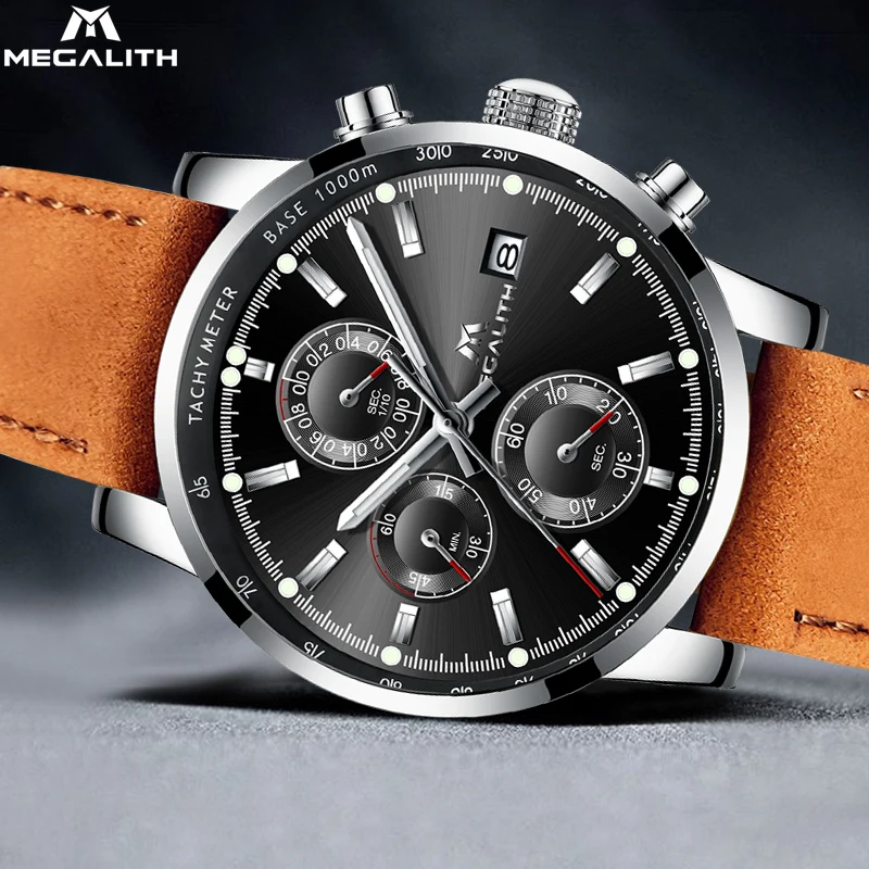 

MEGALITH 2019 Luxury Top Brand Watch Men Waterproof Fashion Quartz Watches Genuine Leather Automatic Date Wristwatch Clock Reloj