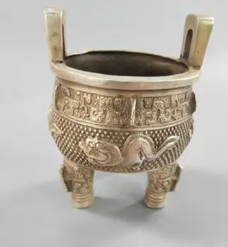 

Chinese white copper dragon pattern incense burner Furnishing articles