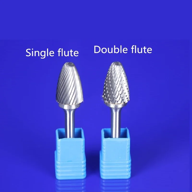 

1PC Premium Carbide Front-end Single/ Double Flute Cut Rotary Burr File 1/4" SHK 6-16mm Head Tree Conical Shape Arc Pointed Nose
