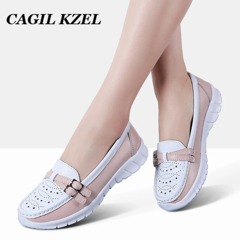 

CAGILKZEL 2019 Genuine Leather Women Shoes Handmade Flats Casual Shoes Woman Slip-on Loafers Ballet Flats Ladies Shoes Slipony