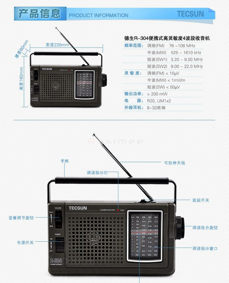 TECSUN R-304 R-304P высокочувствительный fm-радио MW/SW радио приемник встроенный динамик для пожилых людей на открытом воздухе высокое качество цифрового радио