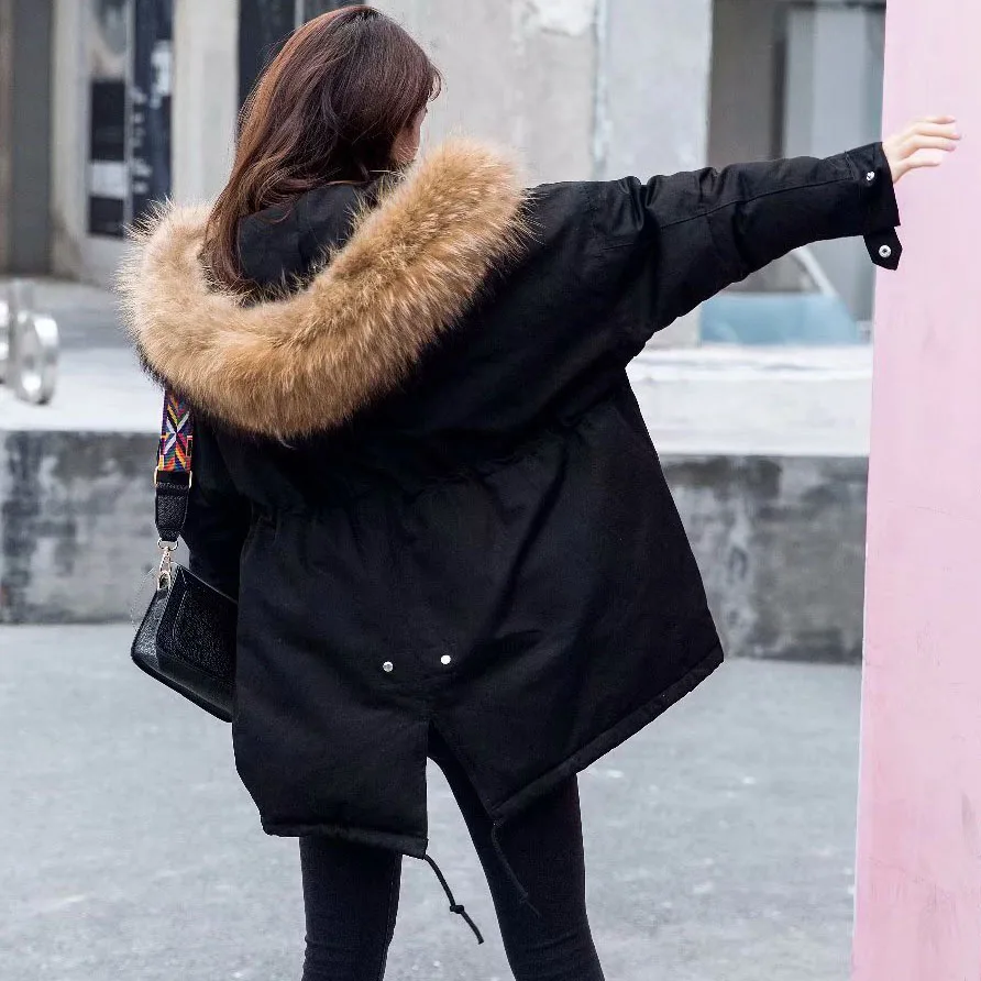 Winter Warm Thicken Coat Women 2018 Casual Loose Solid Outerwear Parkas Fur Hooded Jacket For Woman New Deep Cold Womens Coats