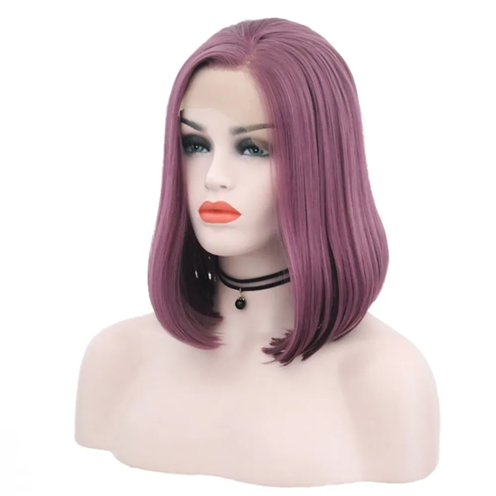 JOY & BEAUTY фиолетовый цвет 14 "парик Боб синтетический парик фронта шнурка термостойкие волосы волокно средний пробор женские парики