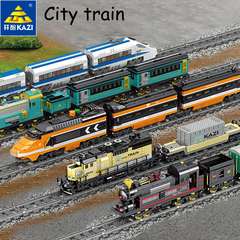 Ceny Oryginalny KAZI 98223 98224 zasilany z baterii elektryczny pociąg z pociągu dzieci montowane klocki zabawki dla dzieci