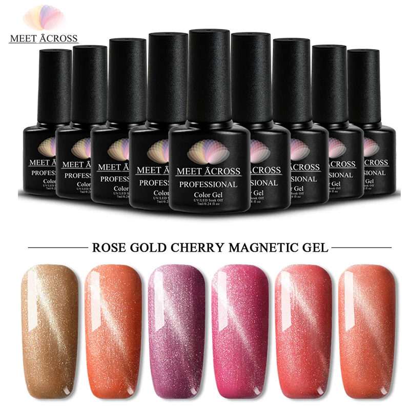 

MEET ACROSS 7ml Rose Gold Cat Eye Gel Magnetic Gel Nail Polish Soak Off Long Lasting Gel Varnish Manicure UV LED Gel Lacquer