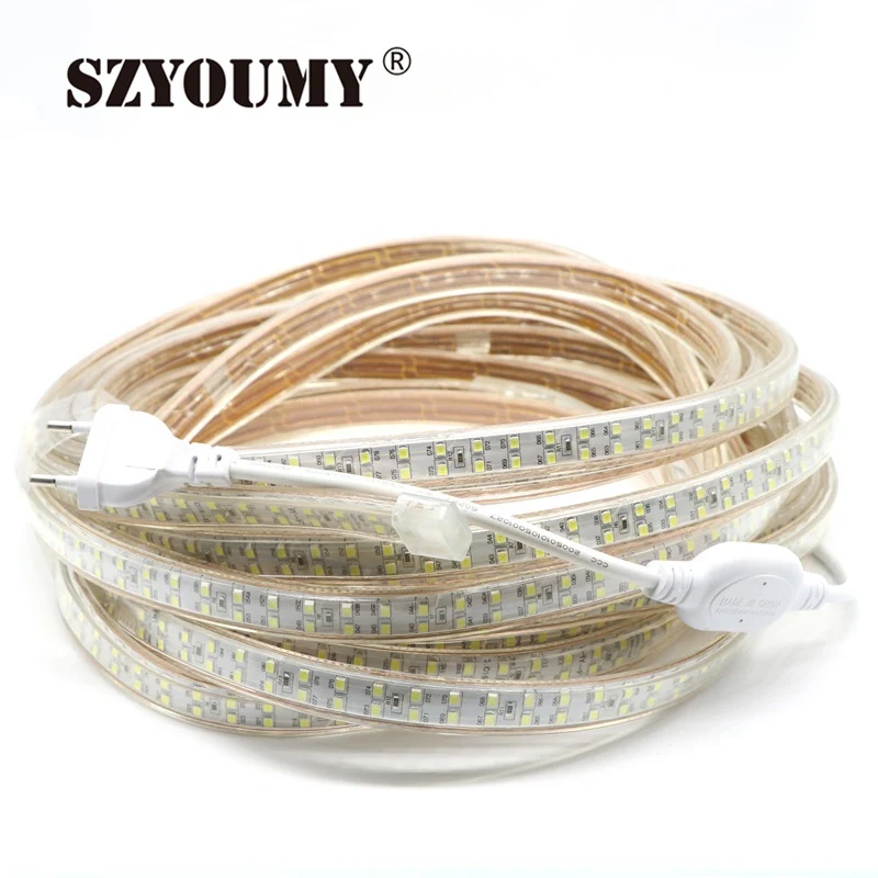 #cheap SZYOUMY 20m lot 220V Led 2835 SMD Led Strip Rope Light 180leds m Waterproof LED Strip High Voltage Flexible Led Strip With Plug