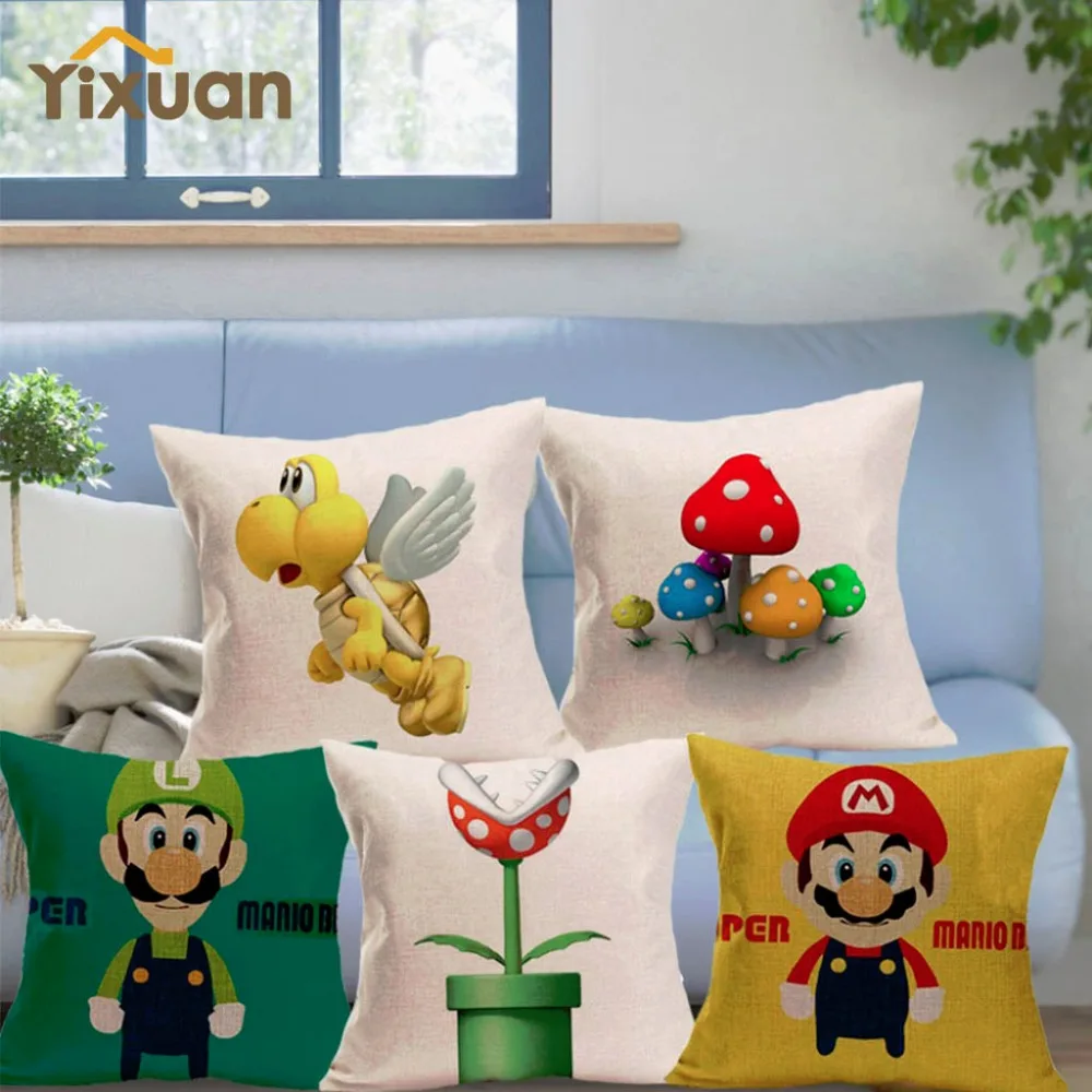 Game Super Mario Brothers Cushions Cover Cotton Linen Square