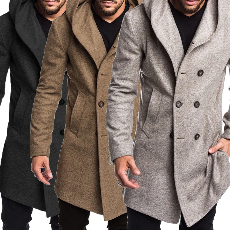 Mens Wool & Blends Mens Jackets British Style Men Overcoat Long Jacket ...