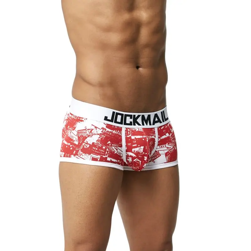 Бренд JOCKMAIL, мужские боксеры, хлопковое сексуальное мужское нижнее белье, боксеры с u-образной выпуклой сумкой, трусы с принтом листьев, Сетчатое дышащее нижнее белье для геев