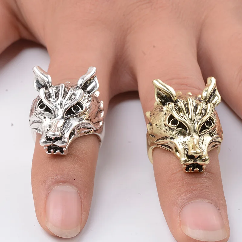 cheap 2015 Fashion Unisex Jewely Vintage Charm Wolf King Head Ring For Men And Women Alloy Retro Wolf Rings