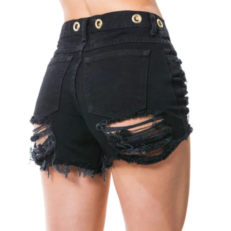 Fashion Womens Sexy High Waisted Shorts Black Stretch Ripped Ladies