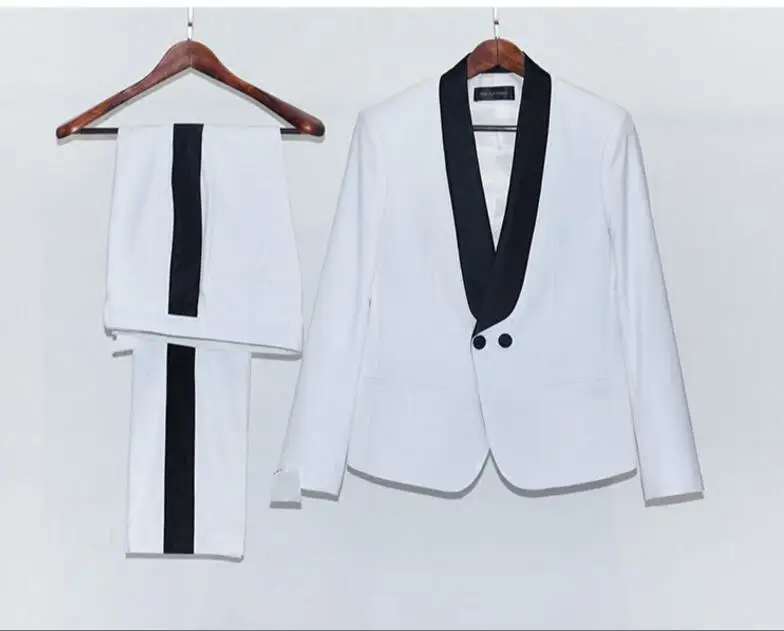 

XS-5XL 2019 Men's clothing new fashion fashion walk-show Business White splicing satin Suit formal dress plus size costumes