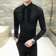 Мужская рубашка с оборками на свадьбу, осенняя дизайнерская мужская рубашка с длинным рукавом, мужская рубашка на пуговицах, вечерние рубашки