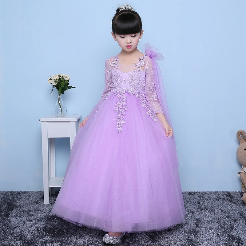 

2017Girls party wear clothing for children summer long sleeves lace princess wedding long dress girls teenages party prom dress