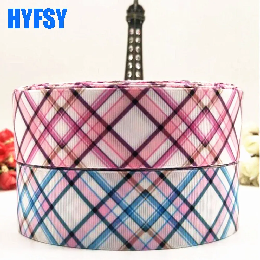 

hyfsy 10094 38mm Checked ribbon 10 yards DIY gift wrapping headwear handmade materials Grosgrain ribbons Pink/blue