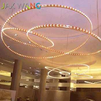 

Modern Simple Pendant Lights Hotel Club Lobby Hanging Ring Lighting Stainless Steel Led Lights Parlor Suspension Pendant Lamp
