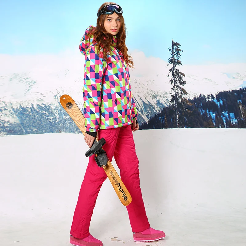 Лыжный костюм комплект Женская Сноубордическая куртка и ветрозащитные водонепроницаемые брюки женские зимние куртки HX002
