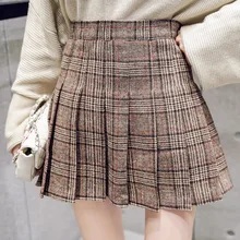 Новые мини юбки для женщин Harajuku милые Юбки Высокая талия плиссированные клетчатые шерстяные юбки для женщин#610