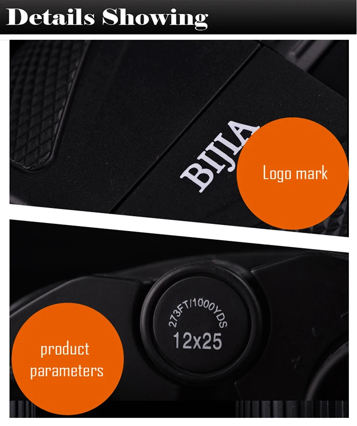 BIJIA Porro BAK - 4 Prism Waterproof 12 x 25 HD Binoculars 83m / 1000m Ultra-clear Telescopes for Outdoor Hiking Hunting