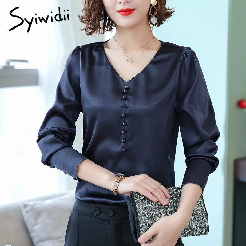 

Women's silk shirt satin blouses Plus size tops 4XL Long sleeve v neck blouse Office ladies tops Elegant blouses for women 2019