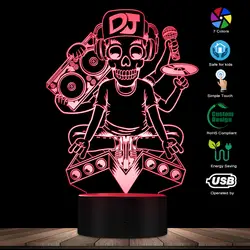 Тату DJ музыка Скелет микрофон силуэт ночные светильники DJ Череп 3D визуальная Таблица лампа огни рок музыка декоративное освещение