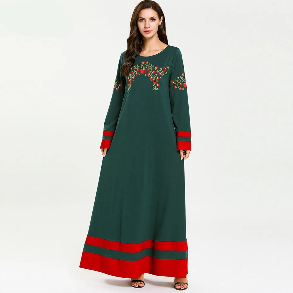 

4XL Womens Green Muslim Abaya Maxi Modest Dress Embroidery Islamic Robe Kaftan Indian Arabian Dubai Muslim Dress Long Moroccan