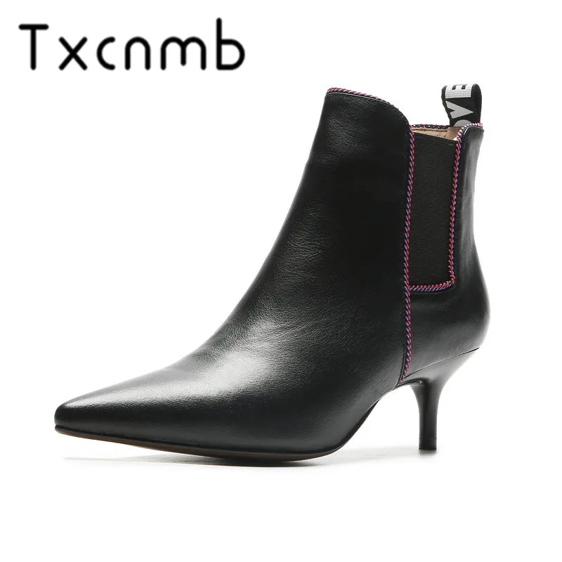 

TXCNMB New Cow Leather Women High Heels Ankle Boots Poined Toe Ladies Shoes Elegant Party Dress Shoes Woman Large Size 40
