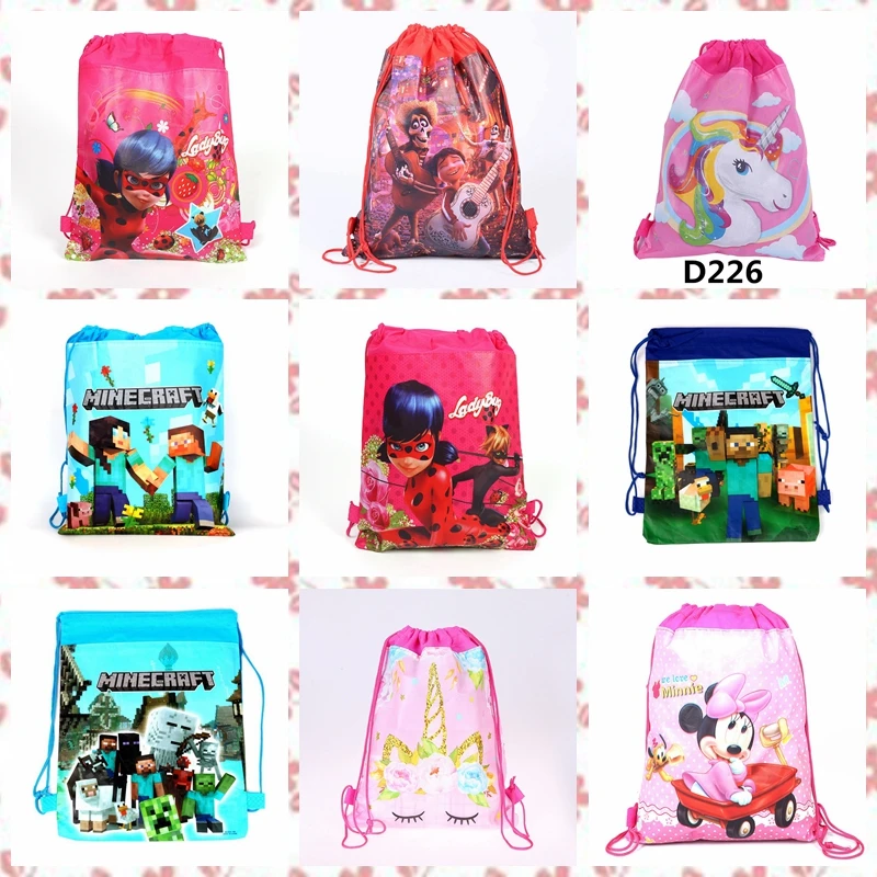 

10pcs Unicorn Minecraft ladybug pikachu non-woven bag cloth backpack children travel bag decoration drawstring gift bag