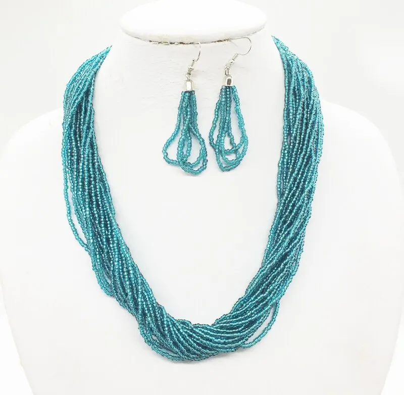 Multi-strand crystal necklace earrings