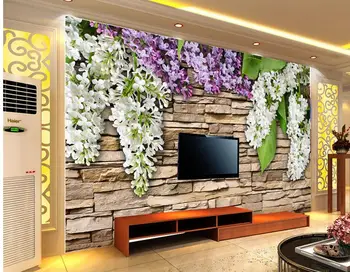 

Home Decoration 3d landscape wallpaper Stone wall flower lilac flower decorative painting decorative brick wall