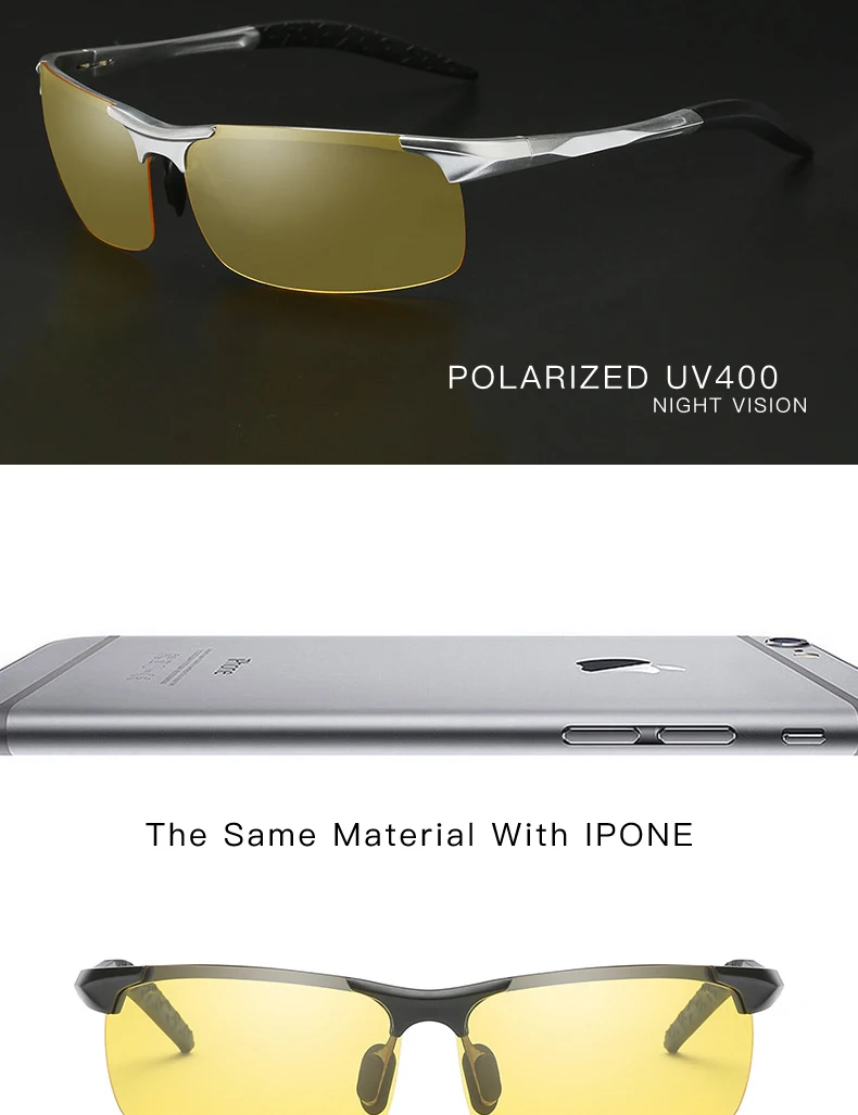 RBEWTP алюминиево-магниевые спортивные мужские очки ночного видения, поляризованные солнцезащитные очки, Золотая оправа, очки без оправы, очки для мужчин YS8177