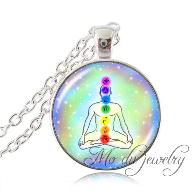Chakra pendant necklace meditation buddha jewelry silver plated zen