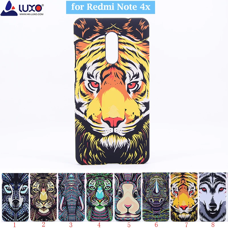 

LUXO Forest king series animal head faces case water transfer printing hard pc phone cover case for Xiaomi Redmi Note 4X