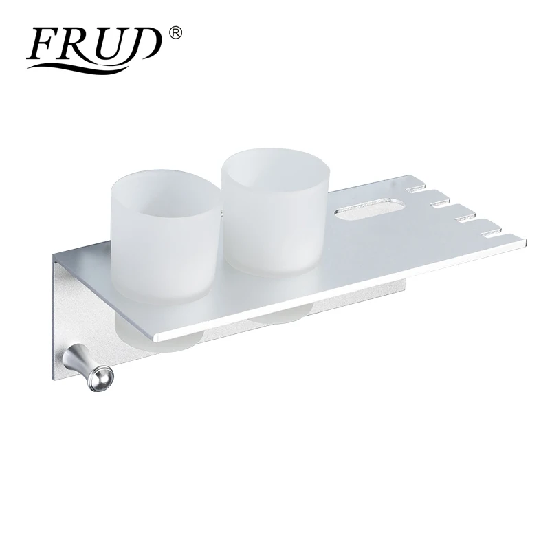 

Frud New Space Aluminum Shelves Multi-function Bathroom Cup Shelves Toothbrush Storage Rack With Hook Bathroom Rack Shelf Y18078