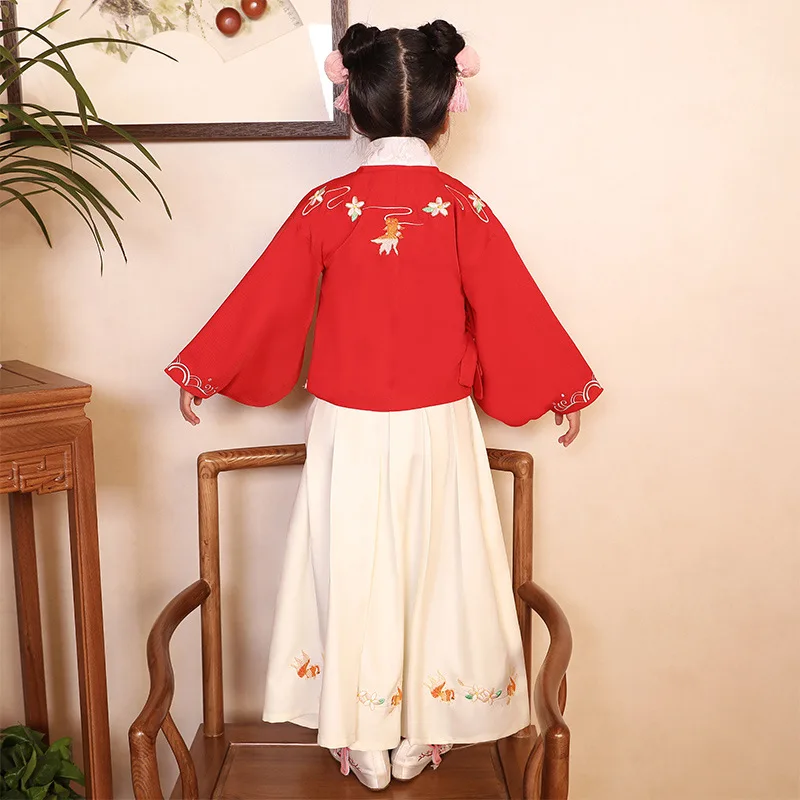 В китайском стиле для маленьких девочек; Стиль сценическая одежда для представлений в античном стиле с цветочным рисунком, платье принцессы для девочек платье феи детское Hanfu костюм одежда для косплея