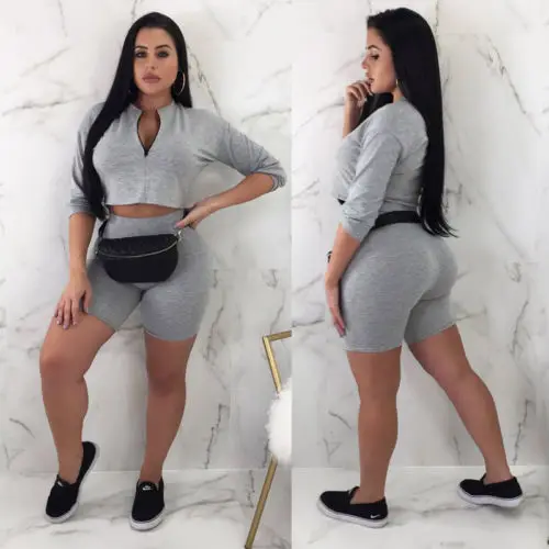 Women Clothes Set Suit Autumn Long Sleeve V neck Crop Top