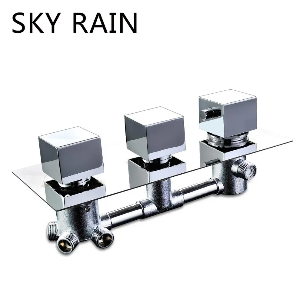 SKY RAIN Bathroom New Design 3 Function Square Knobs Brass Thermostatic Valve Polished Shower Mixer