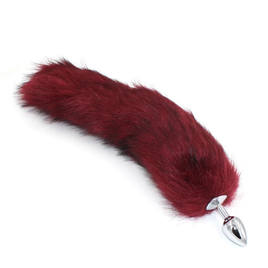 Wine Red Artificial Fox Tail Plush Fur With Metal Anal plug 40cm Long Butt Sex Toys cosplay Role Play Drop Shipping | Красота и