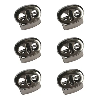 

6Pcs Durable Metal Oval Bean Cord Locks Double Hole Toggles Rope Spring Clasp Stopper Ends - Gray