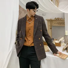 Весна мужской корейский бизнес клетчатый свободный длинный рукав тонкий секционный маленький блейзер